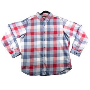 Columbia Mens Large Red White Blue Plaid Button Up Long Sleeve Casual Shirt